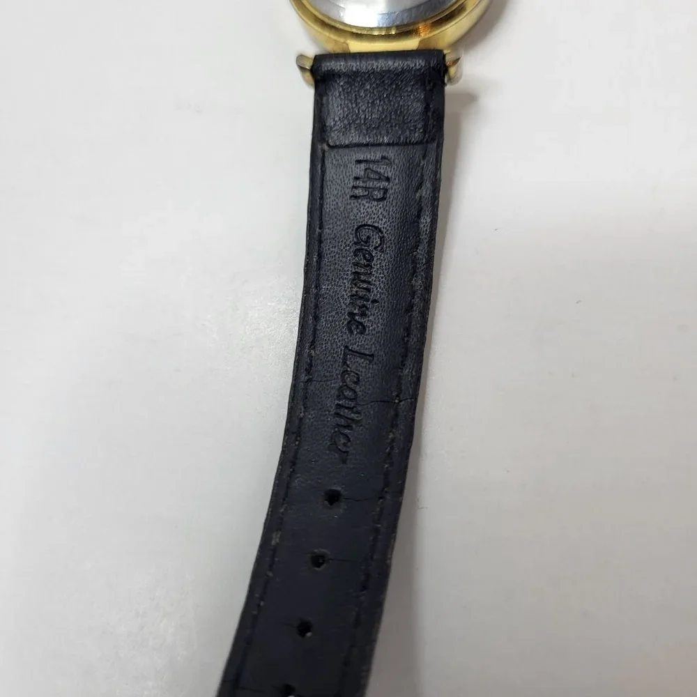 LA Express Watch Women Gold Stainless Steel Batt Black Leather‎ Band Quartz